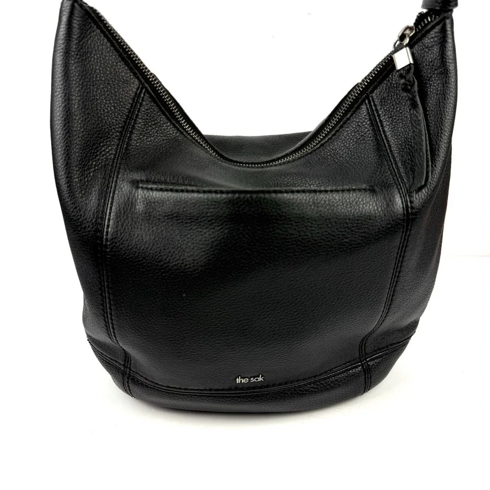 The Sak Sequoia Hobo Handbag Black Soft Leather Slouchy Handbag NO Charm